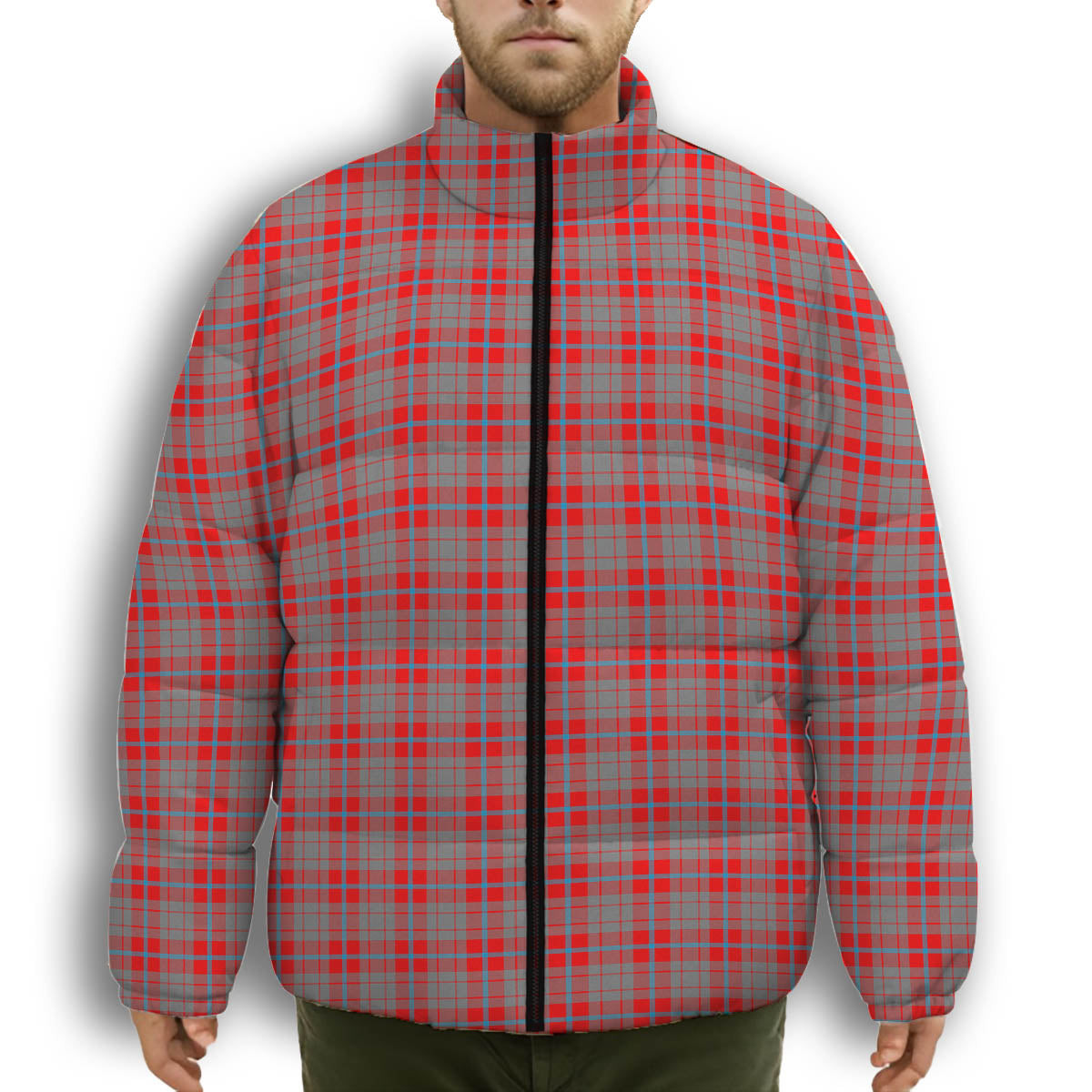 ScotsTee Shop Scottish Moubray Premium Tartan Collar Down Jacket Winter White Duck Down Plaid