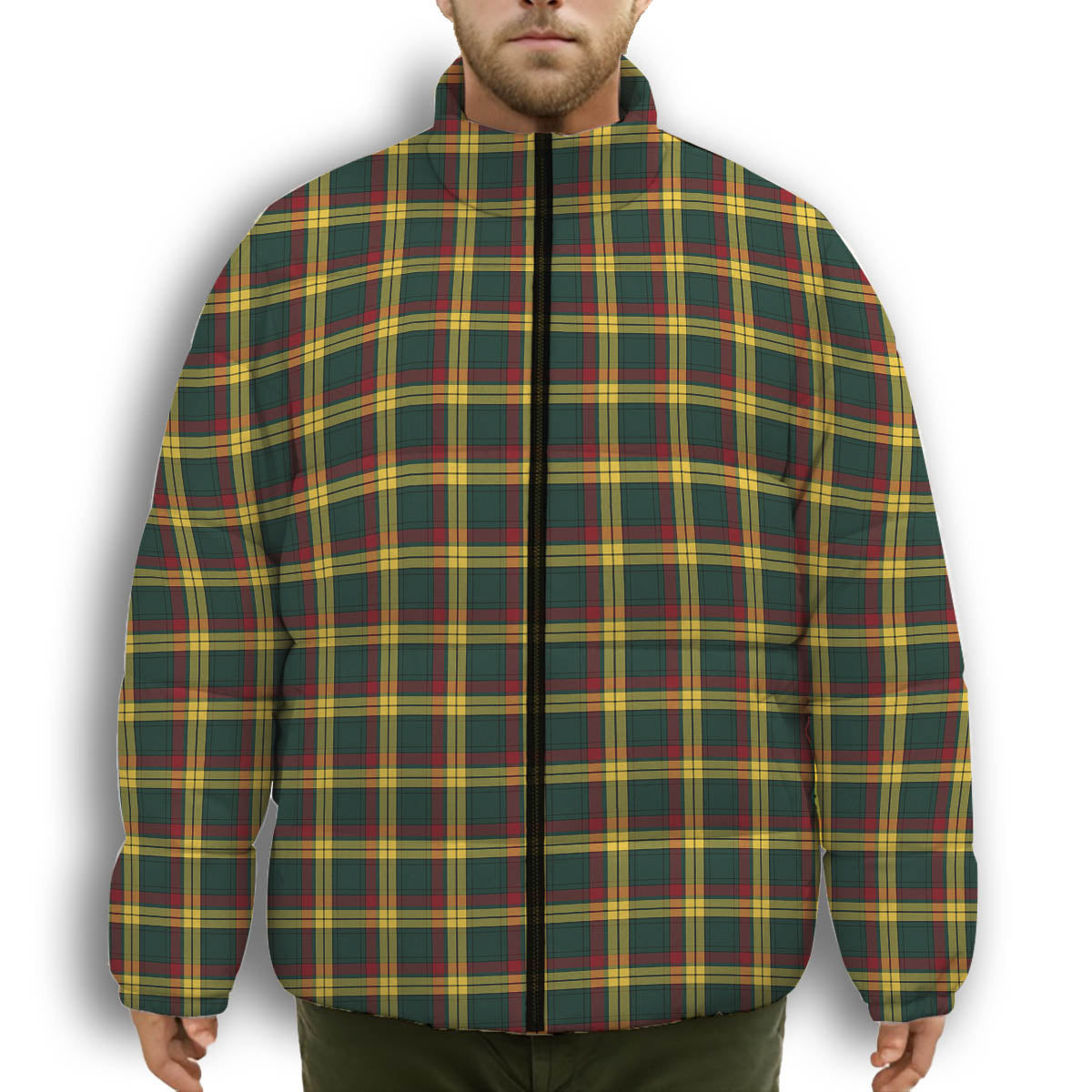 ScotsTee Shop Scottish MacMillan Old Modern Premium Tartan Collar Down Jacket Winter White Duck Down Plaid