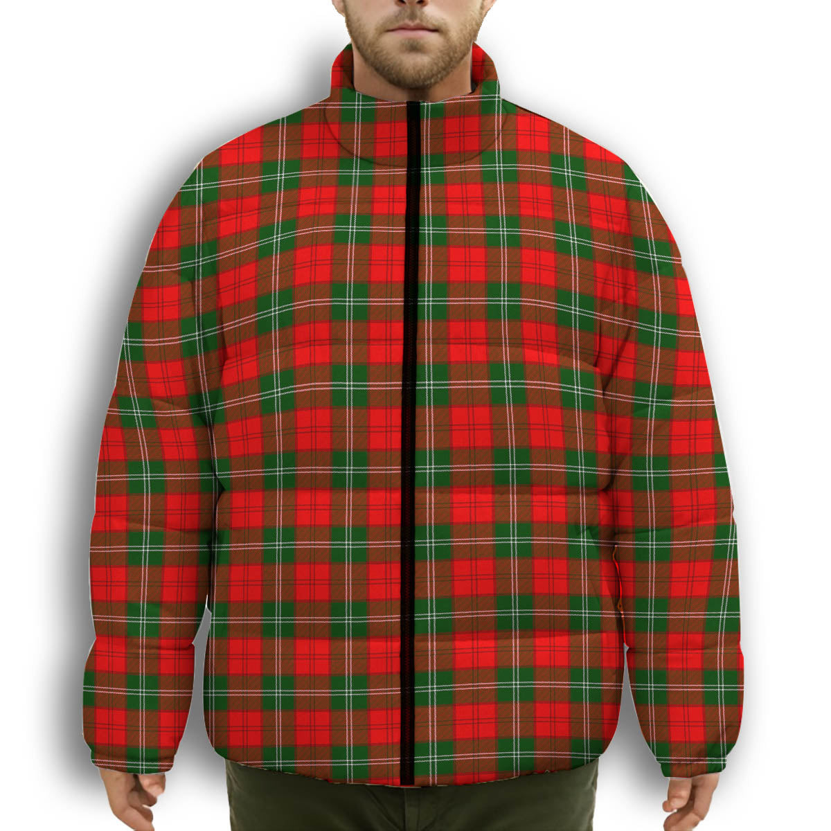 ScotsTee Shop Scottish Lennox Modern Premium Tartan Collar Down Jacket Winter White Duck Down Plaid