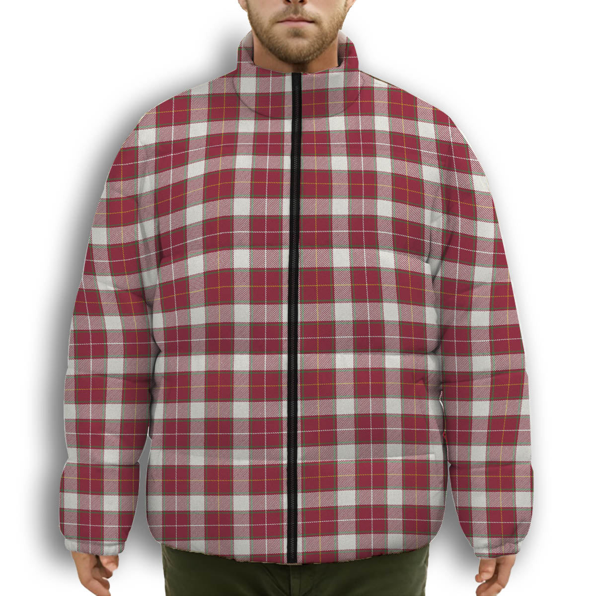 ScotsTee Shop Scottish MacFie Dress Modern Premium Tartan Collar Down Jacket Winter White Duck Down Plaid