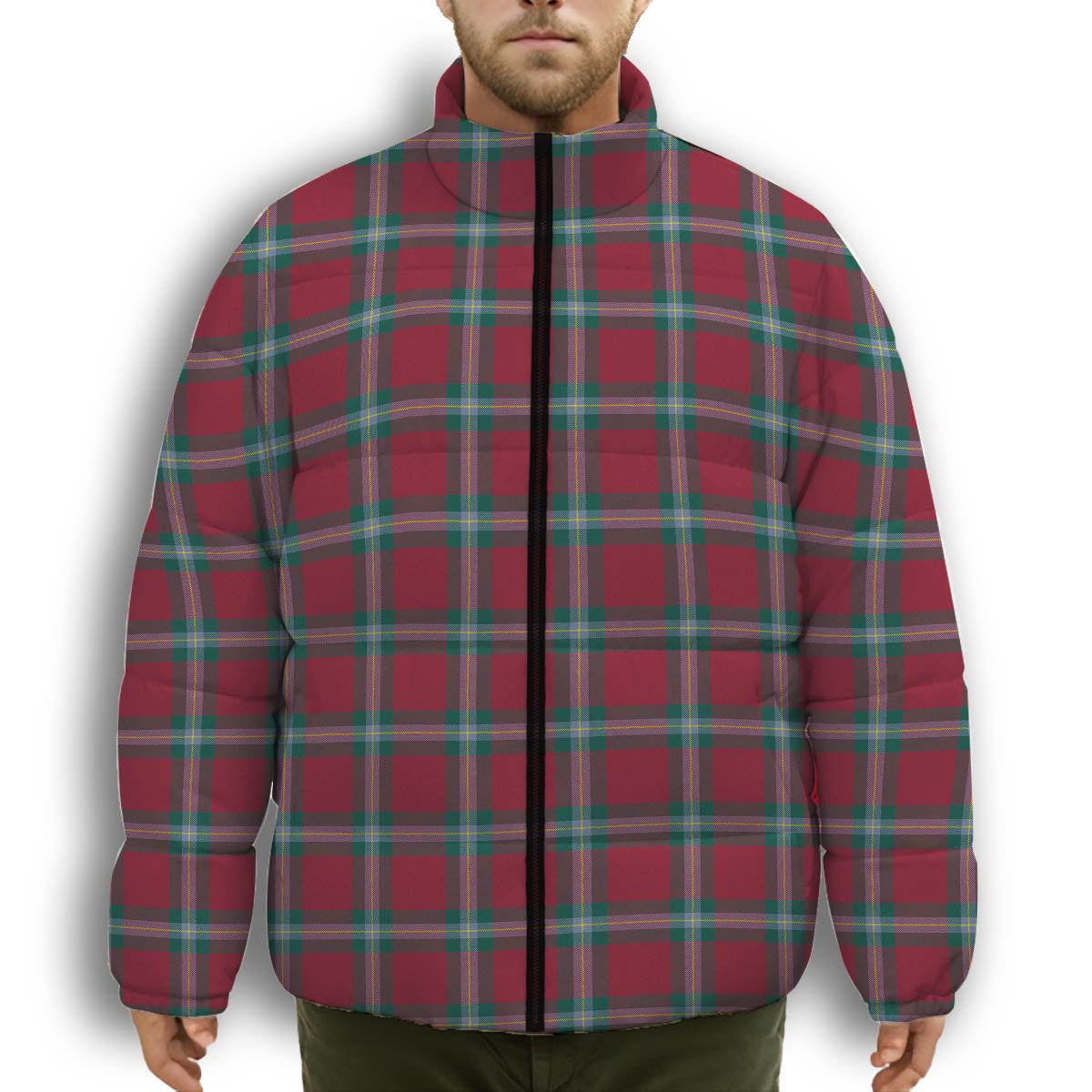 ScotsTee Shop Scottish MacLaine of Loch Buie Modern Premium Tartan Collar Down Jacket Winter White Duck Down Plaid