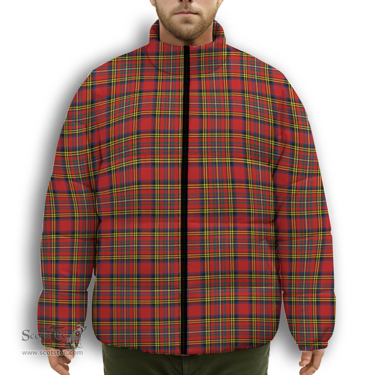 ScotsTee Shop Scottish Hepburn Modern Premium Tartan Collar Down Jacket Winter White Duck Down Plaid