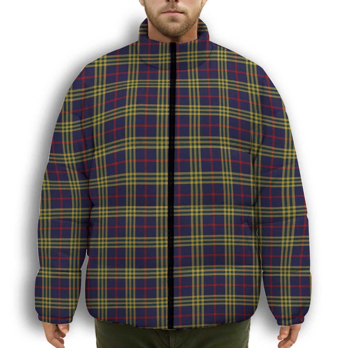 ScotsTee Shop Scottish Yen, Alexander Premium Tartan Collar Down Jacket Winter White Duck Down Plaid