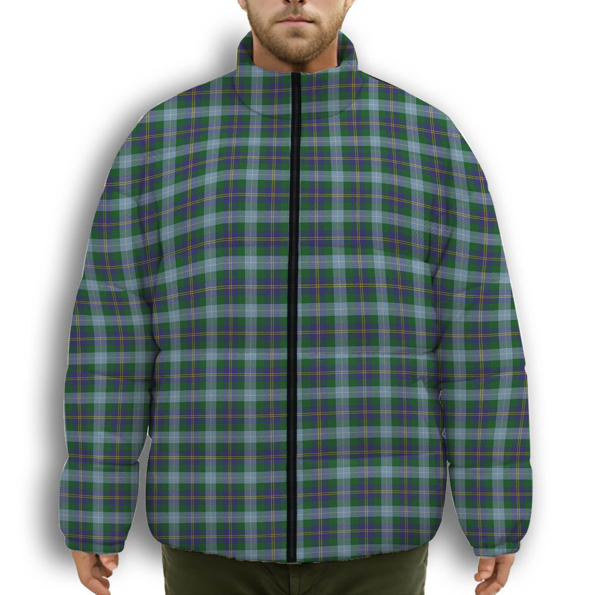 ScotsTee Shop Scottish Porteous Premium Tartan Collar Down Jacket Winter White Duck Down Plaid