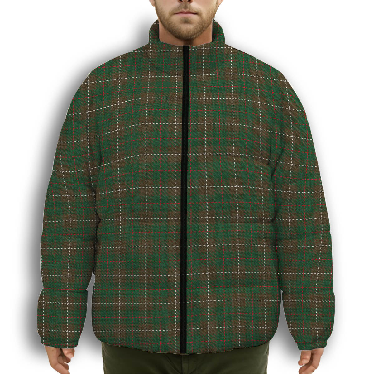 ScotsTee Shop Scottish MacKinnon Hunting 2 Premium Tartan Collar Down Jacket Winter White Duck Down Plaid