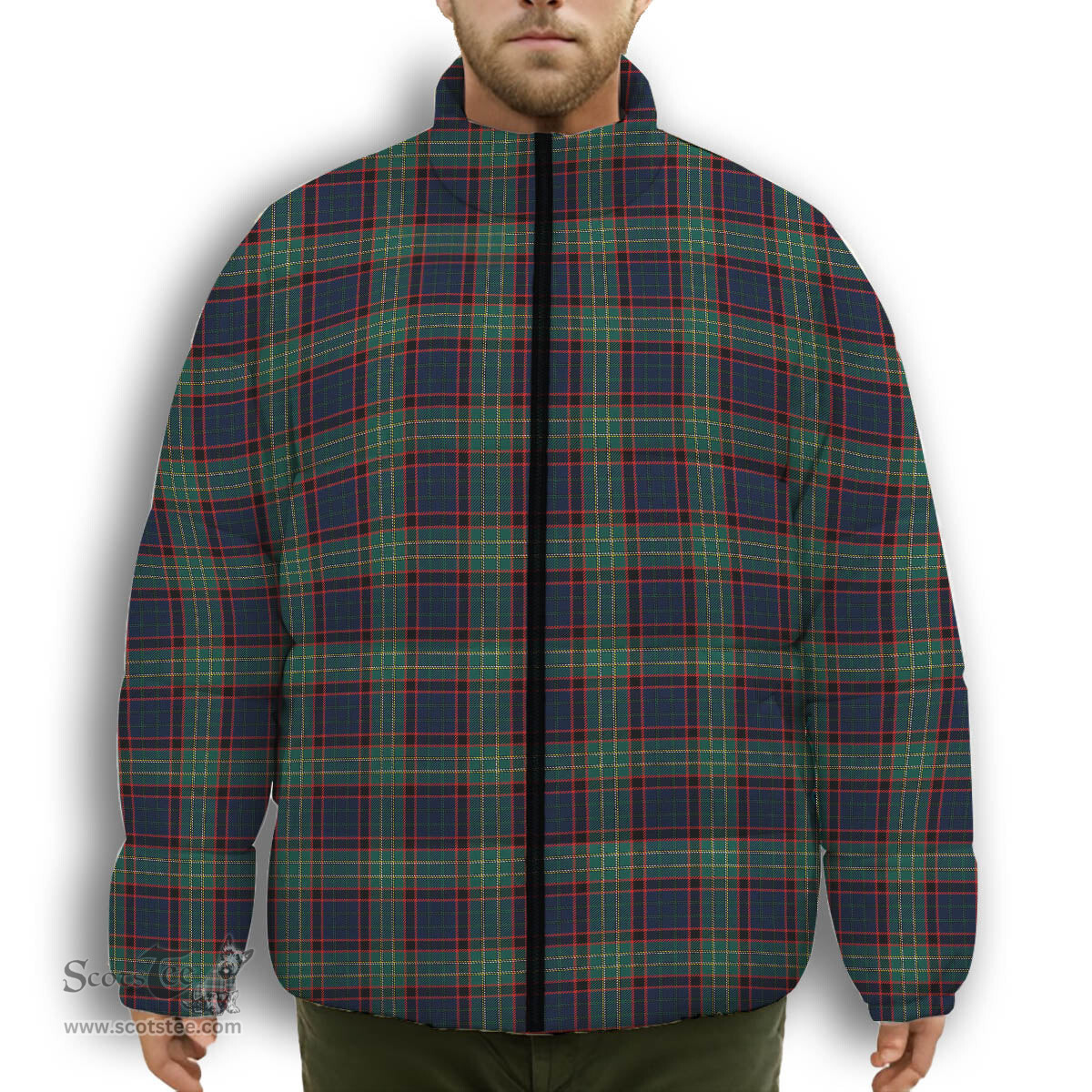 ScotsTee Shop Scottish McNicol Hunting Modern Premium Tartan Collar Down Jacket Winter White Duck Down Plaid