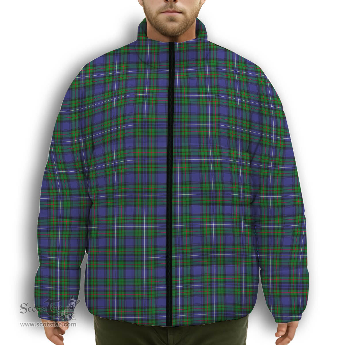 ScotsTee Shop Scottish Robertson Hunting Modern Premium Tartan Collar Down Jacket Winter White Duck Down Plaid