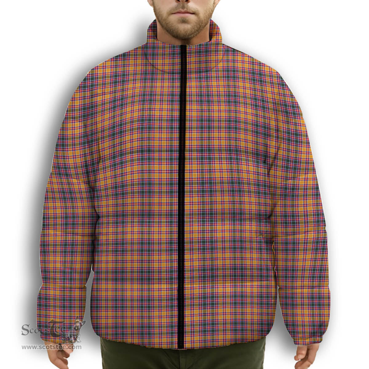 ScotsTee Shop Scottish Jacobite Premium Tartan Collar Down Jacket Winter White Duck Down Plaid