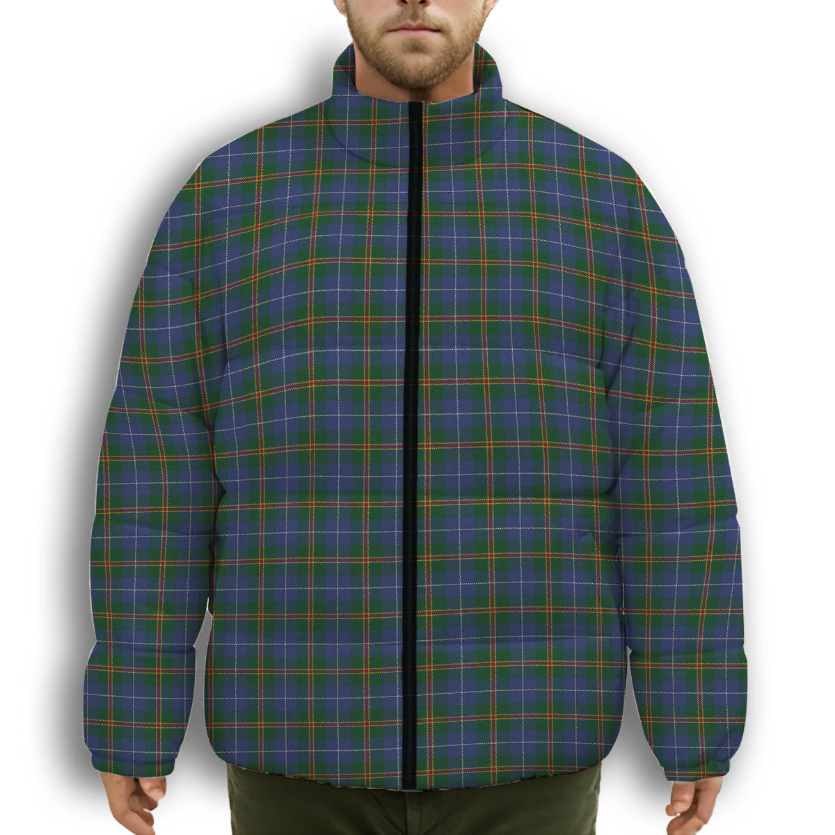 ScotsTee Shop Scottish Turnbull Hunting Premium Tartan Collar Down Jacket Winter White Duck Down Plaid