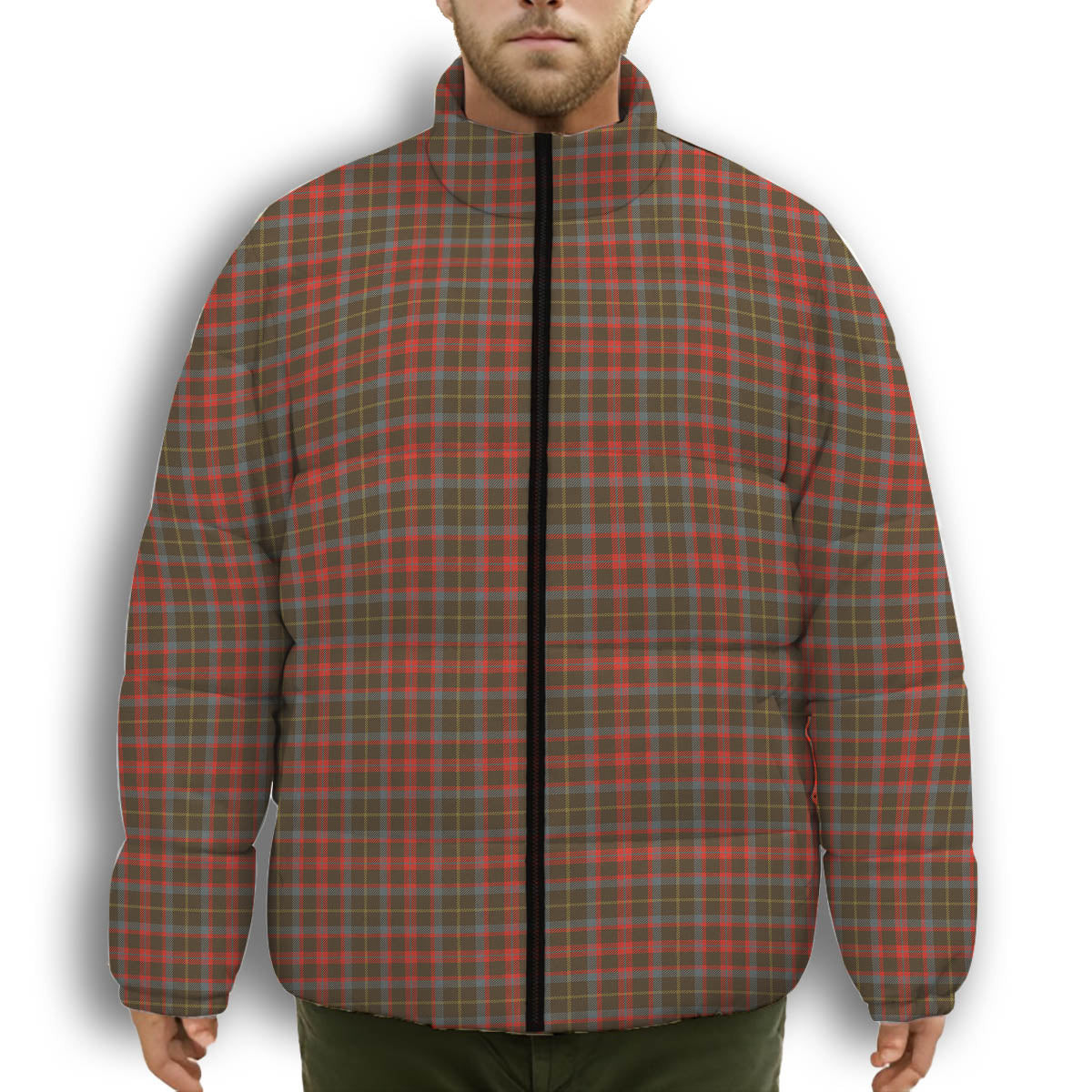 ScotsTee Shop Scottish MacKintosh Hunting Weathered Premium Tartan Collar Down Jacket Winter White Duck Down Plaid
