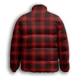 ScotsTee Shop Scottish Monroe Black and Red Premium Tartan Collar Down Jacket Winter White Duck Down Plaid