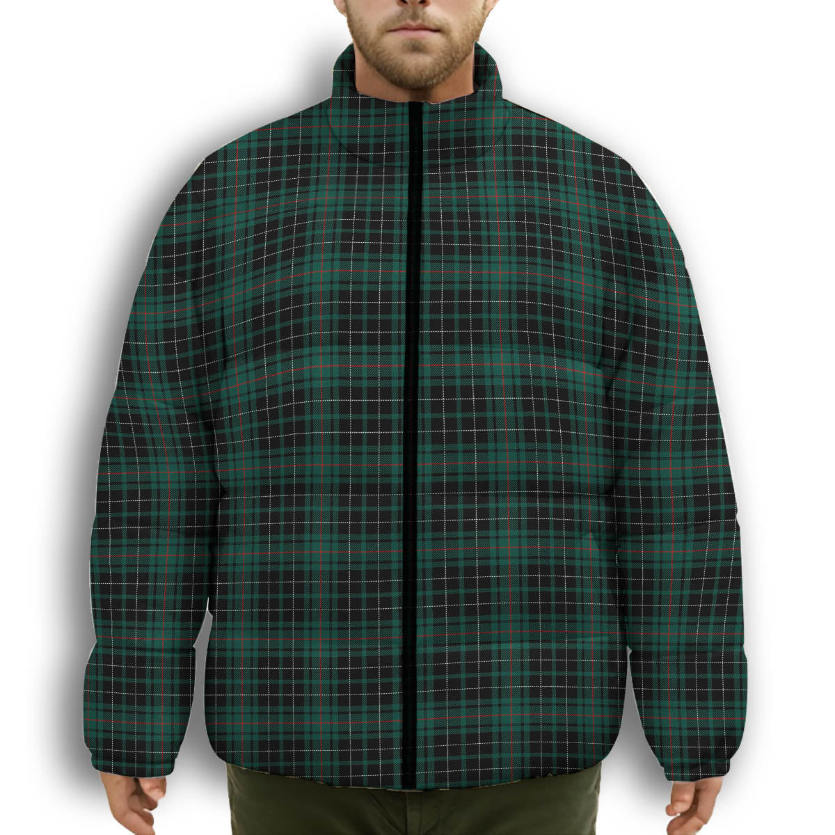 ScotsTee Shop Scottish MacAulay Hunting Modern Premium Tartan Collar Down Jacket Winter White Duck Down Plaid