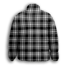 ScotsTee Shop Scottish Menzies Black & White Modern Premium Tartan Collar Down Jacket Winter White Duck Down Plaid
