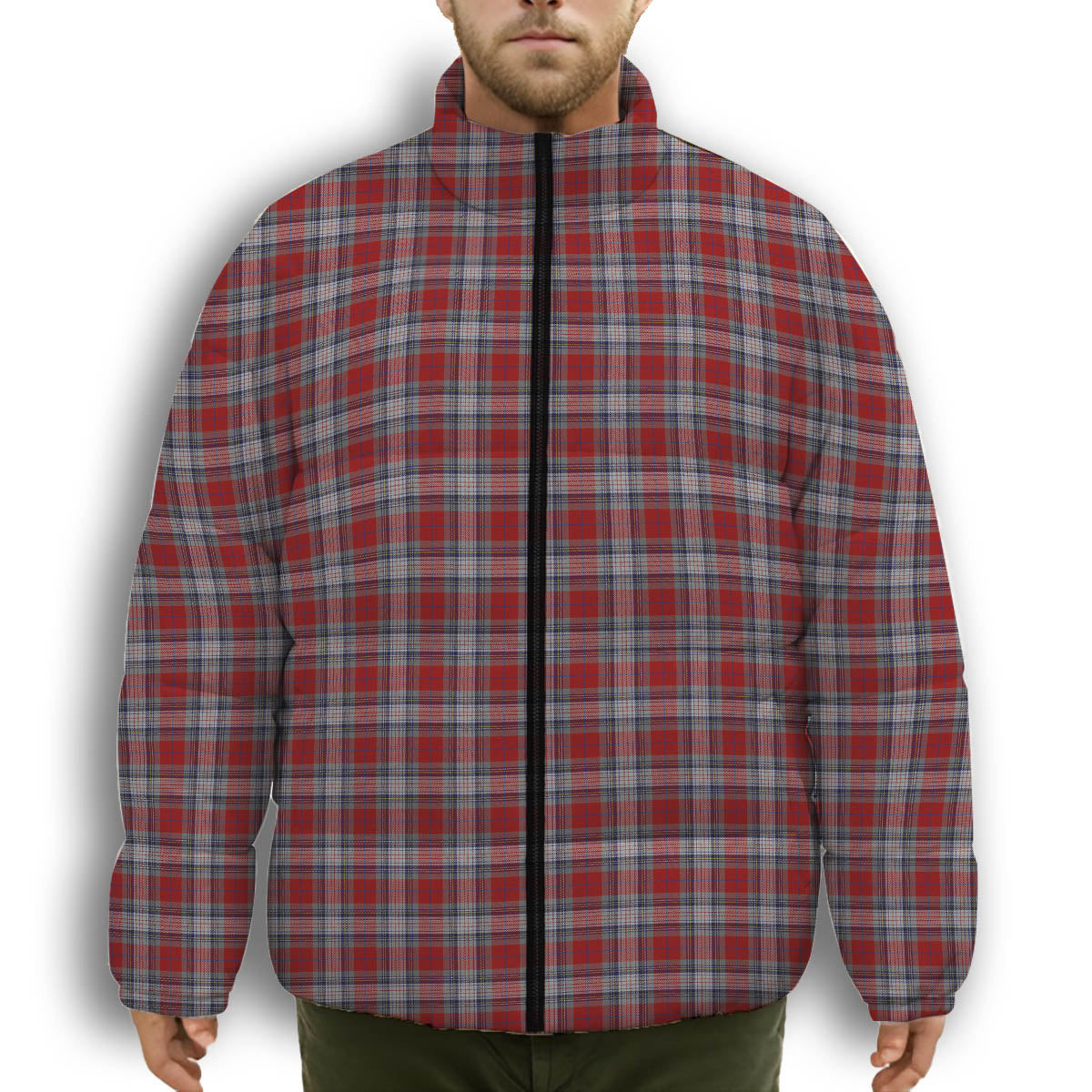 ScotsTee Shop Scottish Warden Premium Tartan Collar Down Jacket Winter White Duck Down Plaid