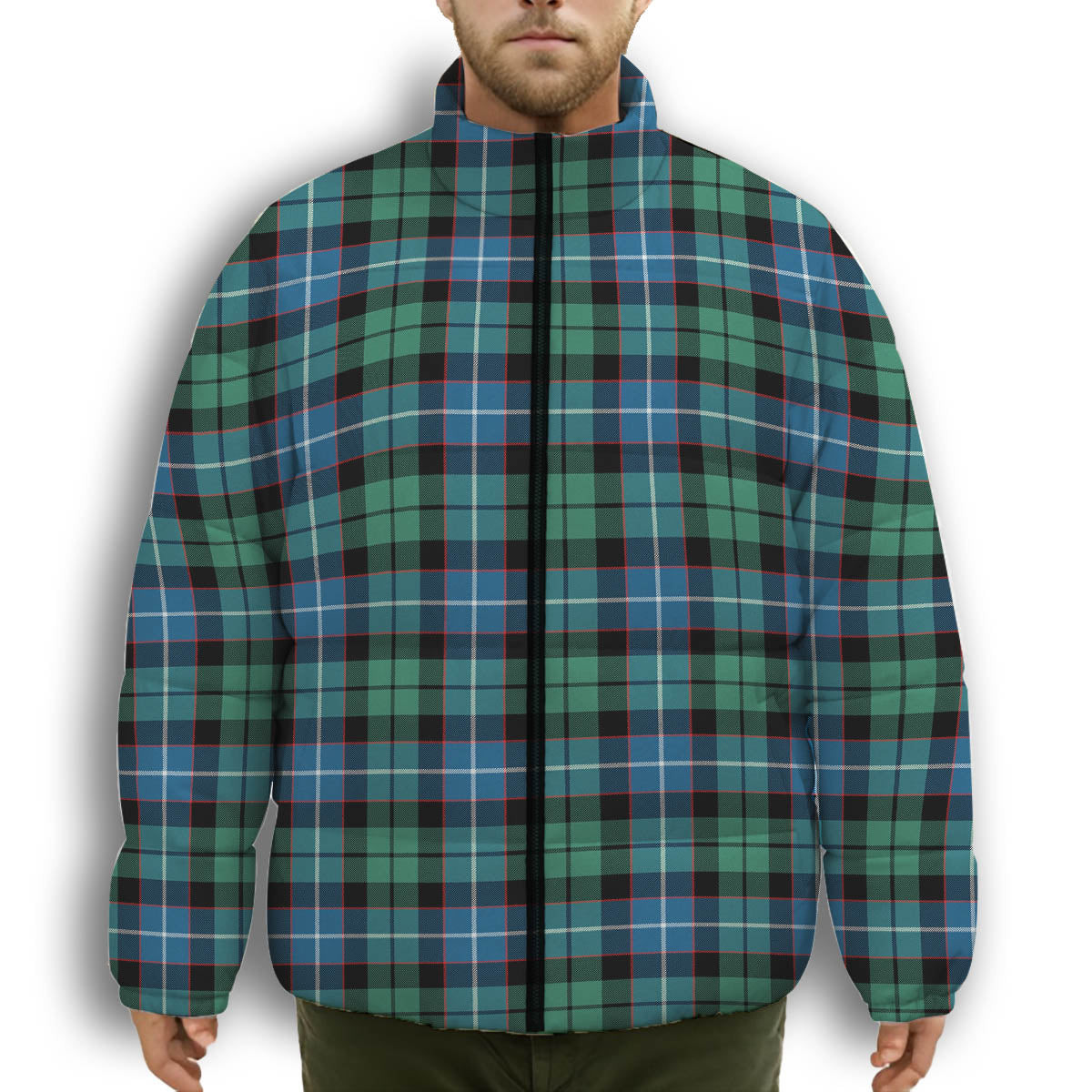 ScotsTee Shop Scottish Mitchell Ancient Premium Tartan Collar Down Jacket Winter White Duck Down Plaid