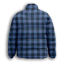 ScotsTee Shop Scottish McKay Blue Premium Tartan Collar Down Jacket Winter White Duck Down Plaid