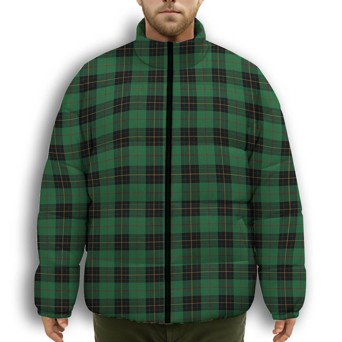 ScotsTee Shop Scottish MacArthur-Fox Hunting Ancient Premium Tartan Collar Down Jacket Winter White Duck Down Plaid