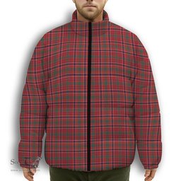 ScotsTee Shop Scottish McRae Red Modern Premium Tartan Collar Down Jacket Winter White Duck Down Plaid