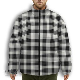 ScotsTee Shop Scottish McFie Black & White Modern Premium Tartan Collar Down Jacket Winter White Duck Down Plaid