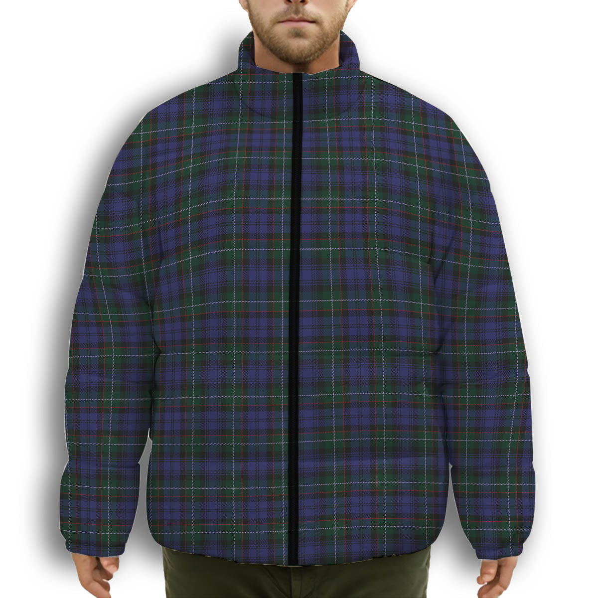 ScotsTee Shop Scottish Semple Premium Tartan Collar Down Jacket Winter White Duck Down Plaid