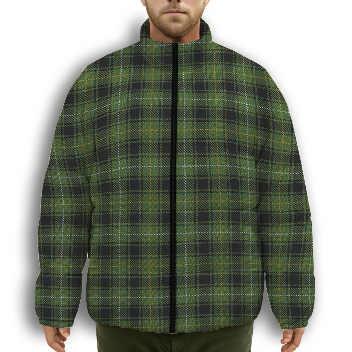 ScotsTee Shop Scottish McIvor Hunting Premium Tartan Collar Down Jacket Winter White Duck Down Plaid