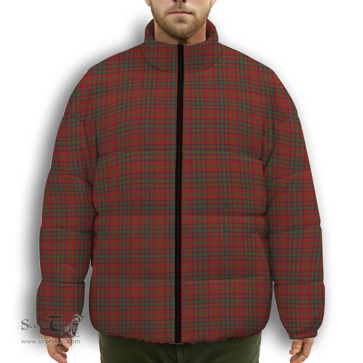 ScotsTee Shop Scottish Matheson Dress Premium Tartan Collar Down Jacket Winter White Duck Down Plaid