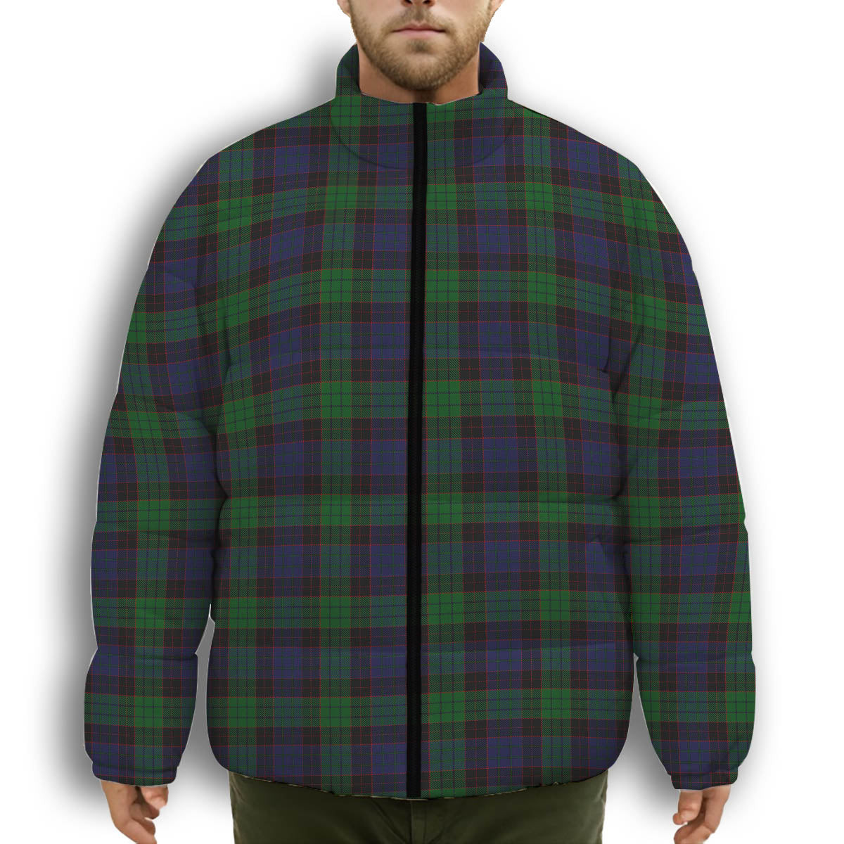 ScotsTee Shop Scottish Stewart Old Premium Tartan Collar Down Jacket Winter White Duck Down Plaid