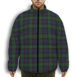 ScotsTee Shop Scottish Stewart Old Premium Tartan Collar Down Jacket Winter White Duck Down Plaid