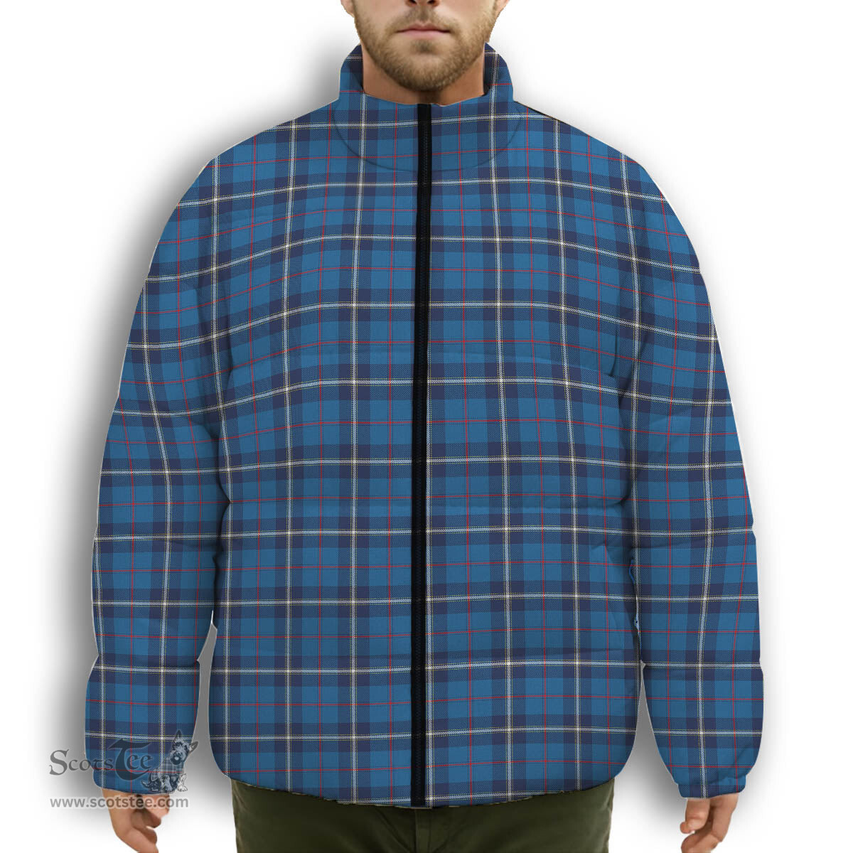ScotsTee Shop Scottish MacRae of America Modern Premium Tartan Collar Down Jacket Winter White Duck Down Plaid
