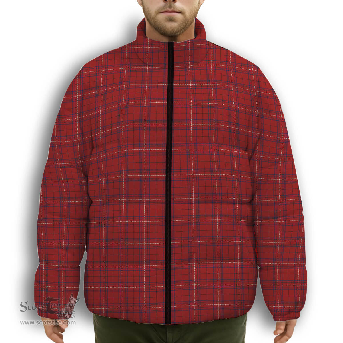 ScotsTee Shop Scottish Rose of Kilravock Premium Tartan Collar Down Jacket Winter White Duck Down Plaid