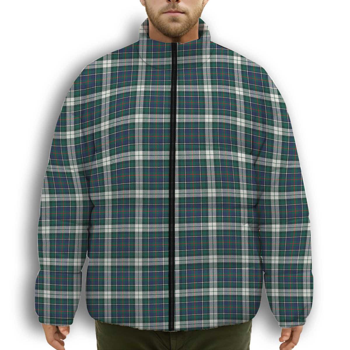 ScotsTee Shop Scottish McInnes Dress Modern Premium Tartan Collar Down Jacket Winter White Duck Down Plaid