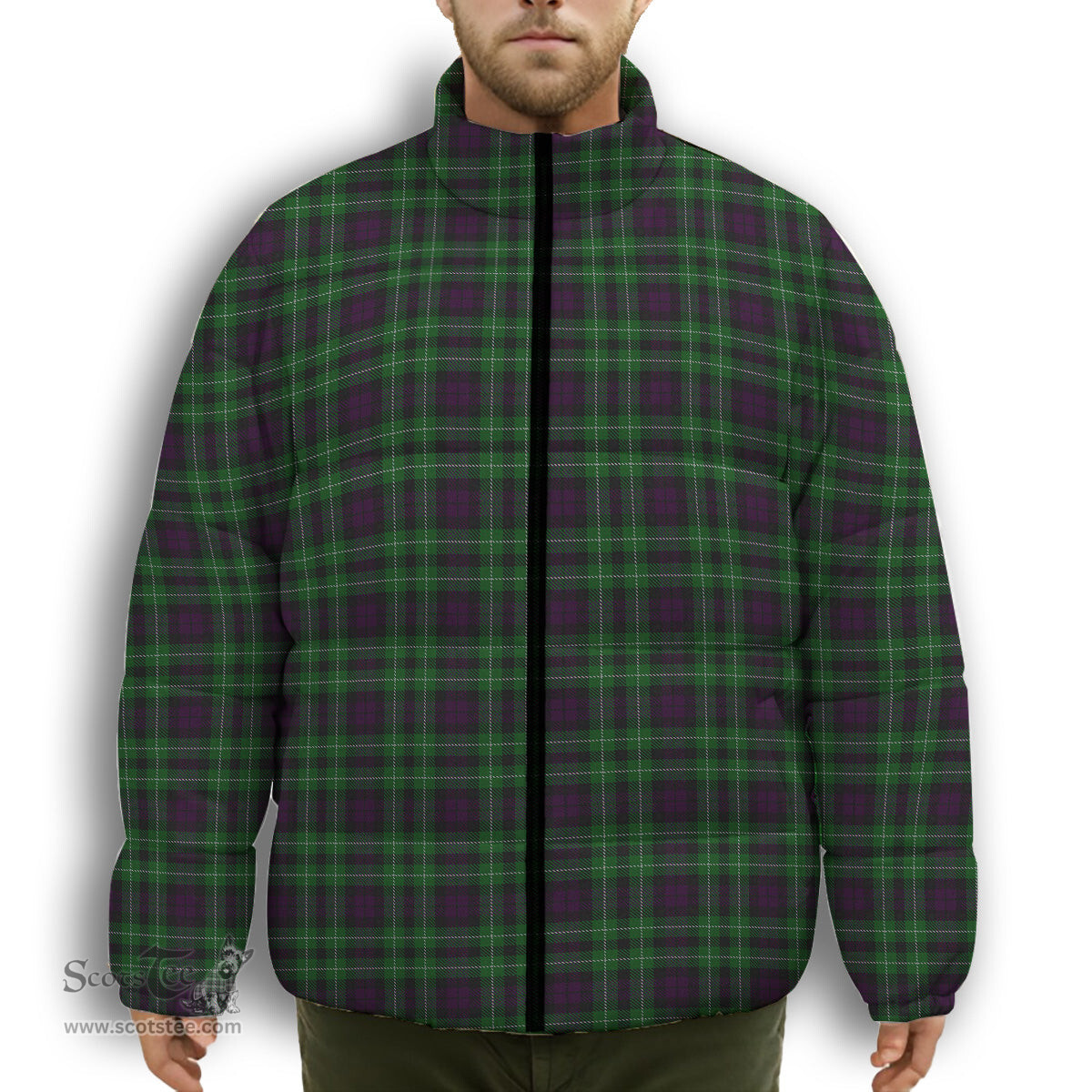 ScotsTee Shop Scottish Wilsons 064 2 Premium Tartan Collar Down Jacket Winter White Duck Down Plaid