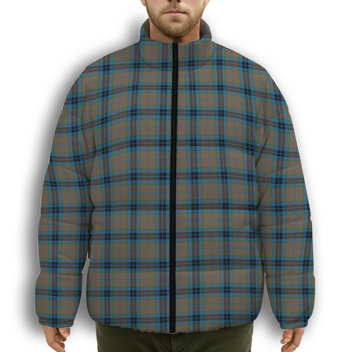 ScotsTee Shop Scottish MacThomas Hunting Ancient Premium Tartan Collar Down Jacket Winter White Duck Down Plaid