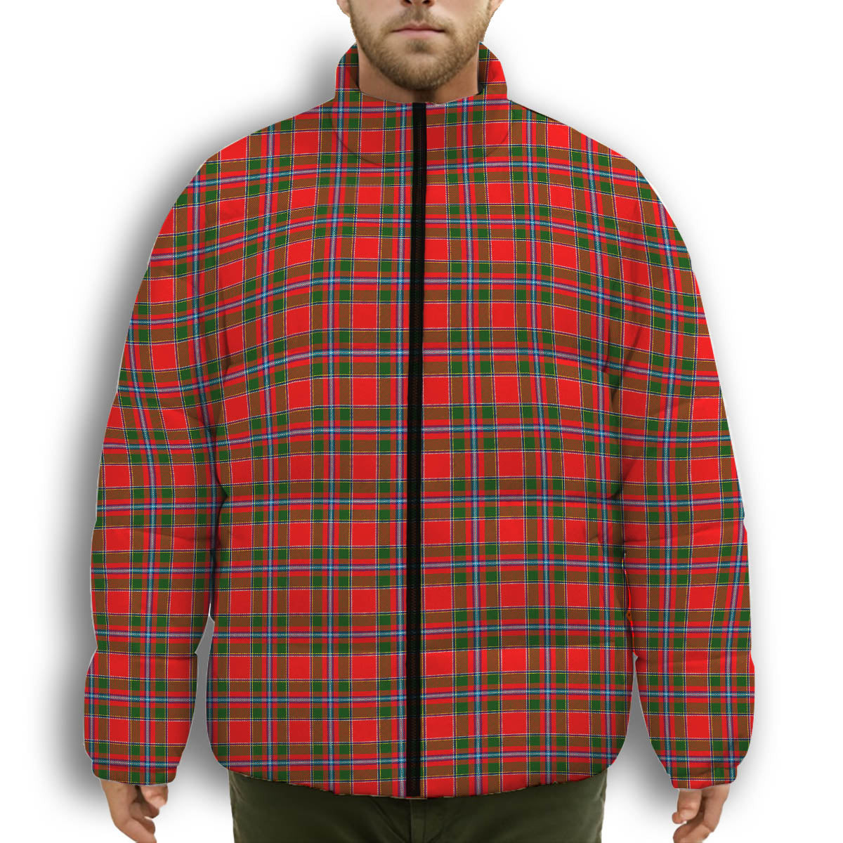 ScotsTee Shop Scottish Perthshire District Premium Tartan Collar Down Jacket Winter White Duck Down Plaid