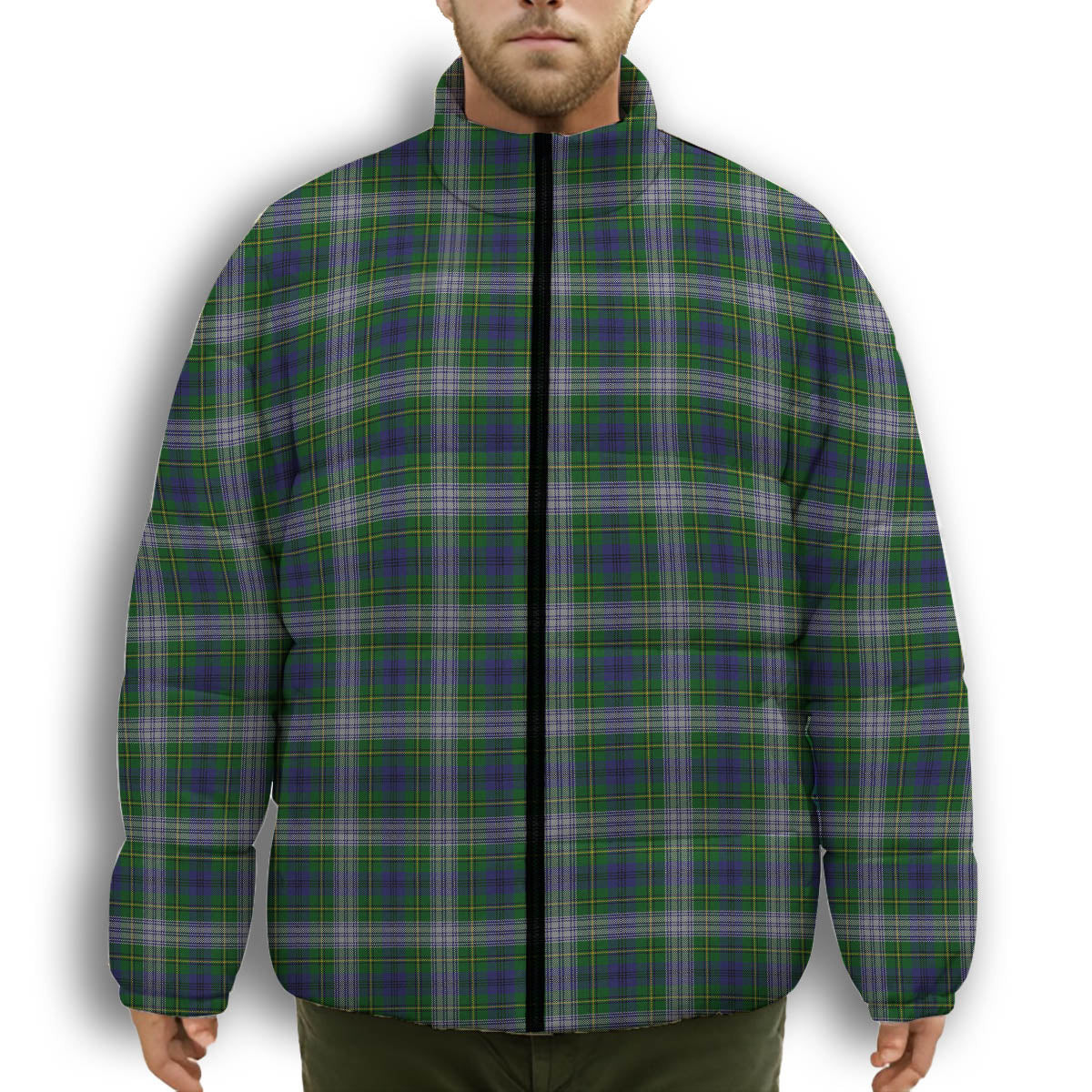 ScotsTee Shop Scottish Johnston Dress Dalgleish Premium Tartan Collar Down Jacket Winter White Duck Down Plaid