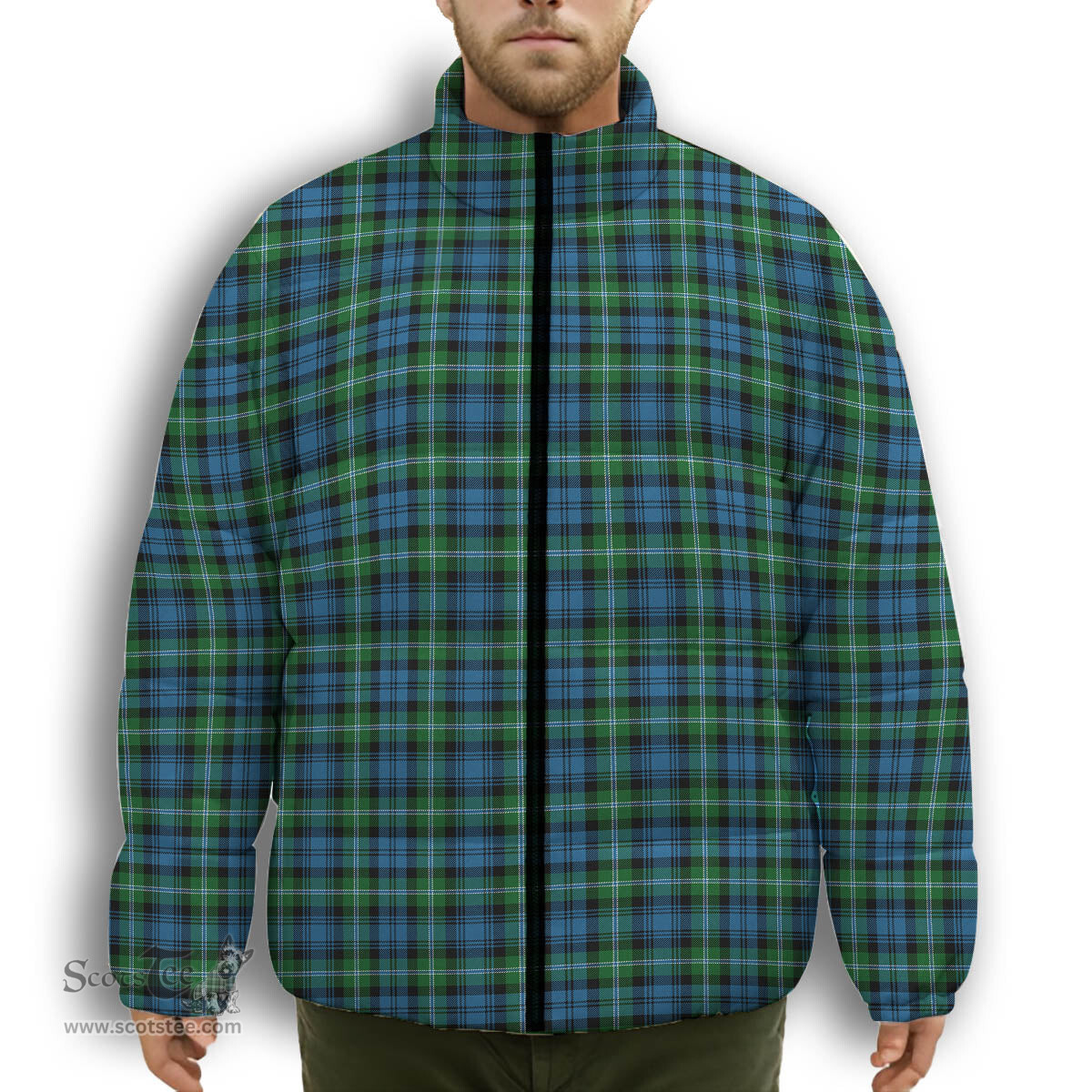 ScotsTee Shop Scottish Lyon SC Premium Tartan Collar Down Jacket Winter White Duck Down Plaid