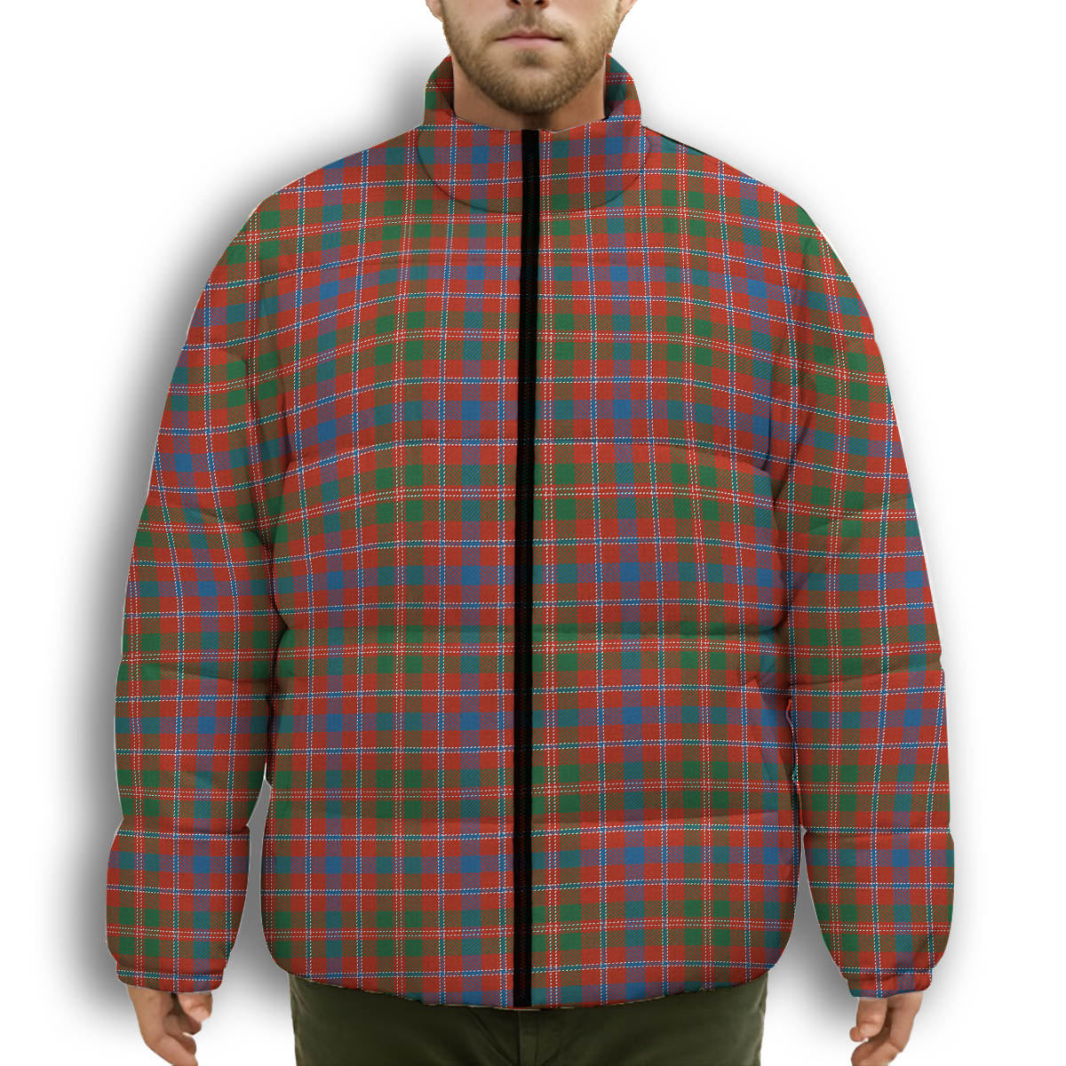 ScotsTee Shop Scottish MacDonald of Glenaladale Ancient Premium Tartan Collar Down Jacket Winter White Duck Down Plaid