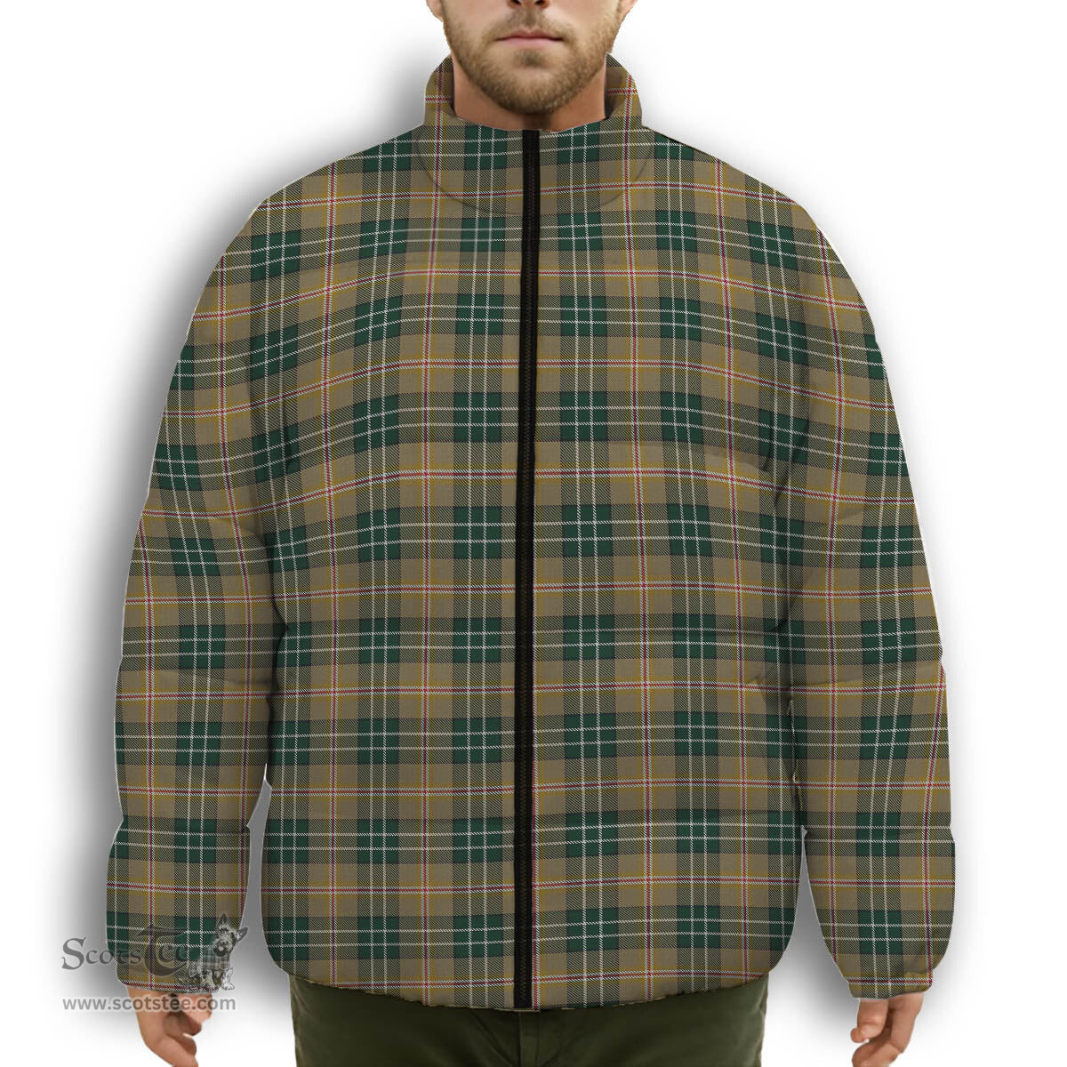 ScotsTee Shop Scottish MacShane Premium Tartan Collar Down Jacket Winter White Duck Down Plaid