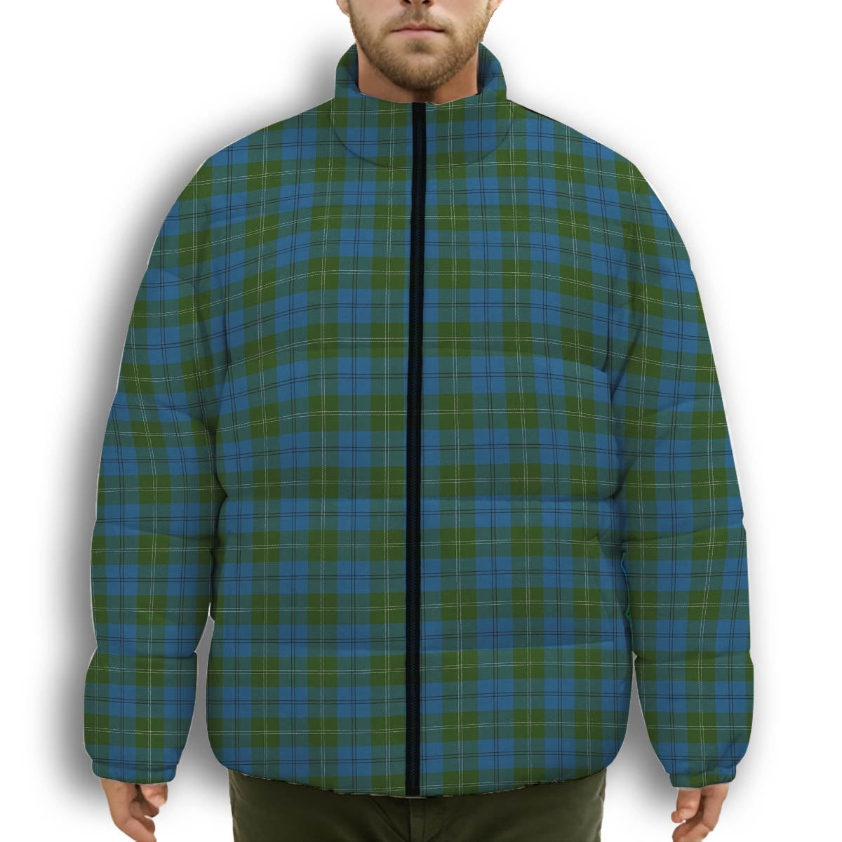 ScotsTee Shop Scottish Melville Two black lines Premium Tartan Collar Down Jacket Winter White Duck Down Plaid