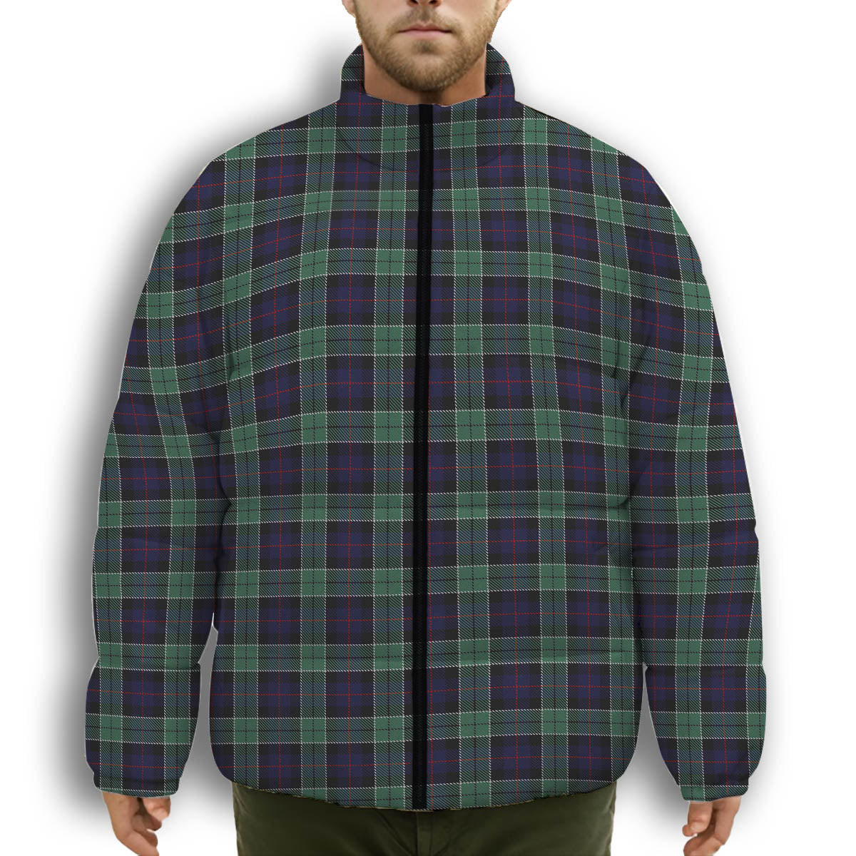 ScotsTee Shop Scottish Syme Premium Tartan Collar Down Jacket Winter White Duck Down Plaid