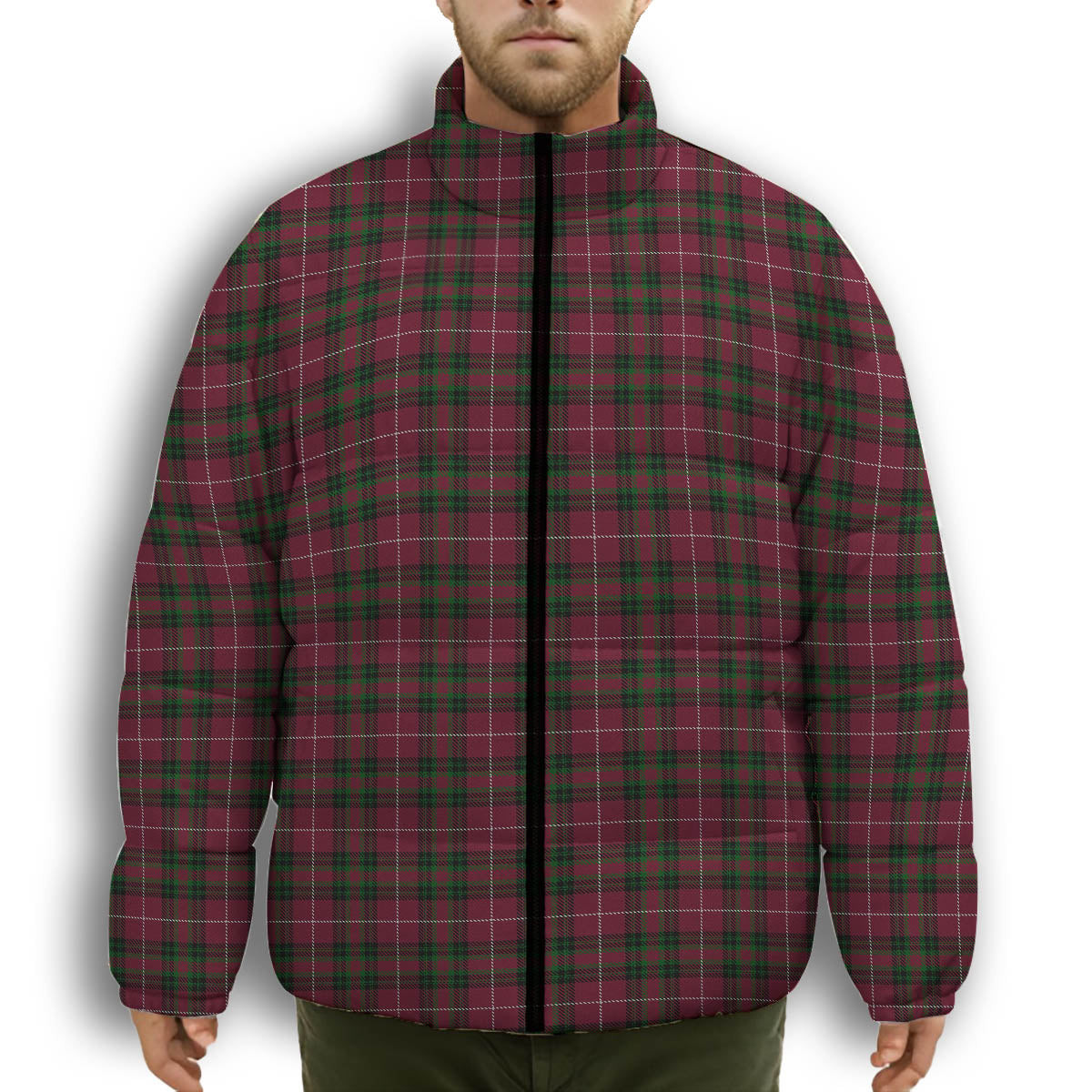 ScotsTee Shop Scottish Hunter of Bute Premium Tartan Collar Down Jacket Winter White Duck Down Plaid