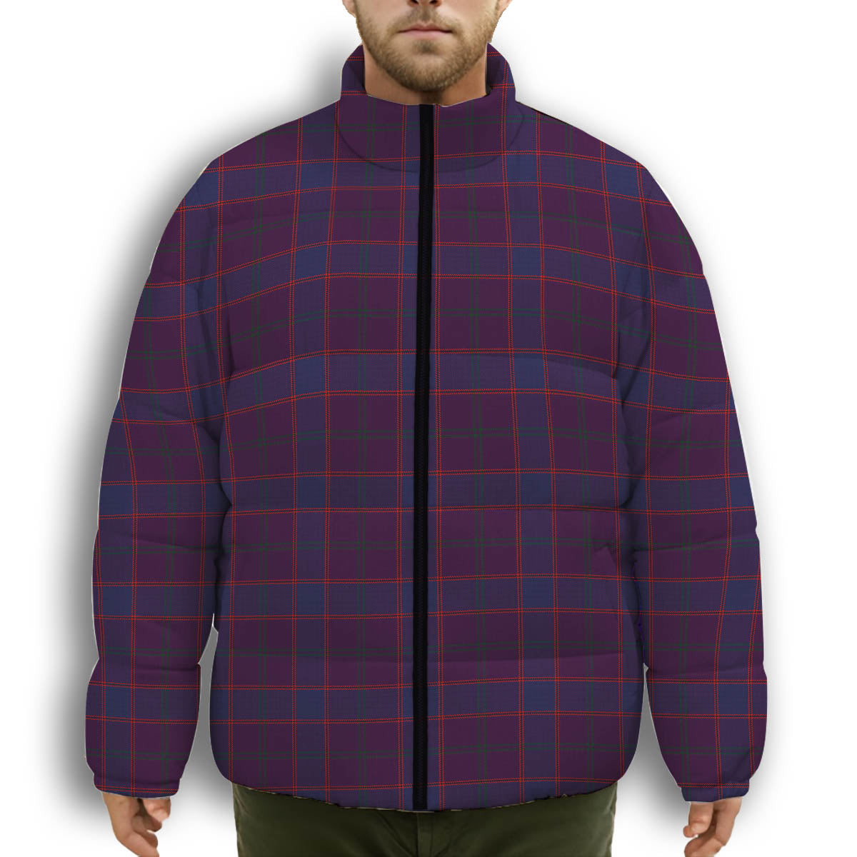ScotsTee Shop Scottish Rutherford John Premium Tartan Collar Down Jacket Winter White Duck Down Plaid