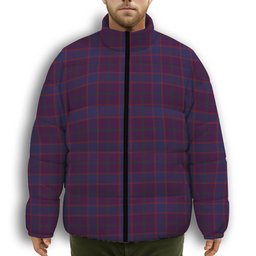 ScotsTee Shop Scottish Rutherford John Premium Tartan Collar Down Jacket Winter White Duck Down Plaid