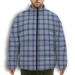 ScotsTee Shop Scottish Texas Bluebonnet Premium Tartan Collar Down Jacket Winter White Duck Down Plaid