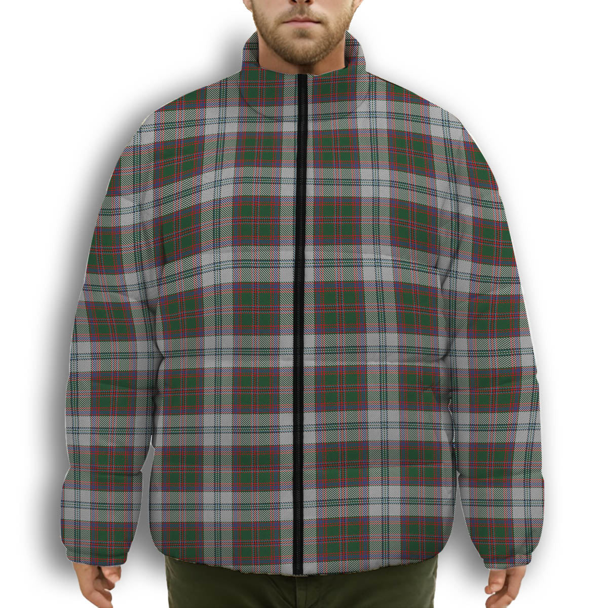 ScotsTee Shop Scottish Stewart of Appin Dress Premium Tartan Collar Down Jacket Winter White Duck Down Plaid