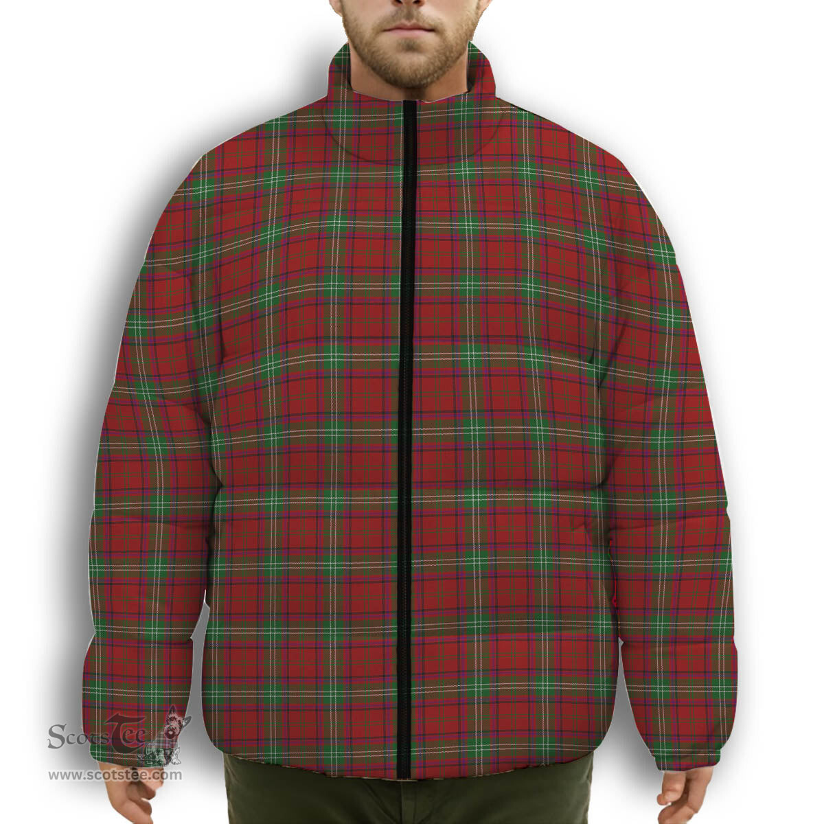 ScotsTee Shop Scottish Seton Premium Tartan Collar Down Jacket Winter White Duck Down Plaid