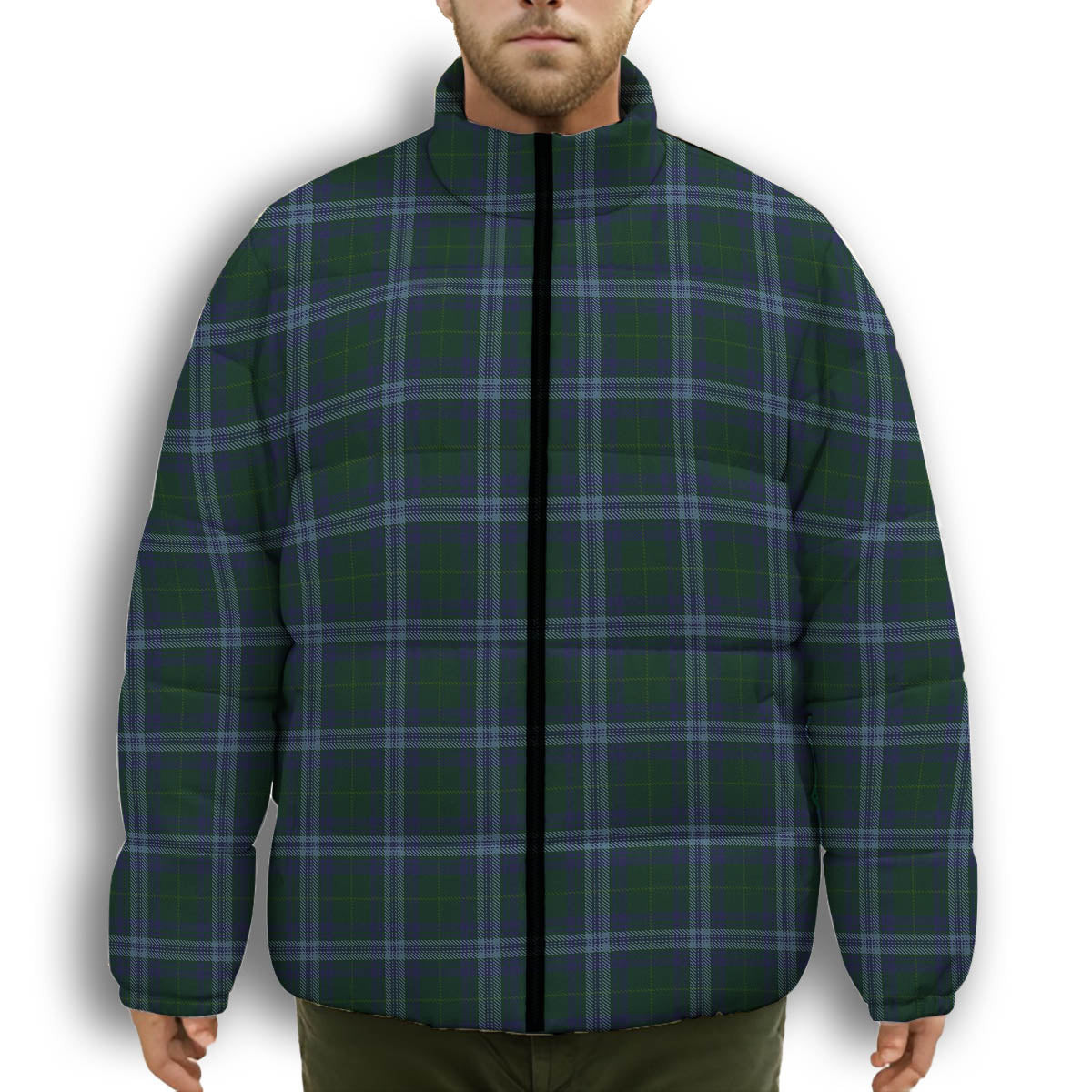 ScotsTee Shop Scottish Jones of Wales Premium Tartan Collar Down Jacket Winter White Duck Down Plaid