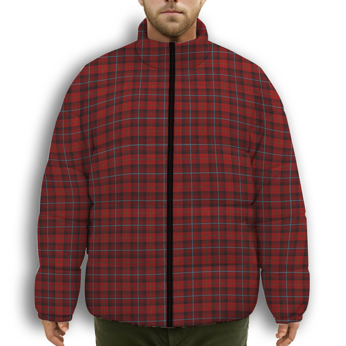 ScotsTee Shop Scottish McCandlish Red Premium Tartan Collar Down Jacket Winter White Duck Down Plaid