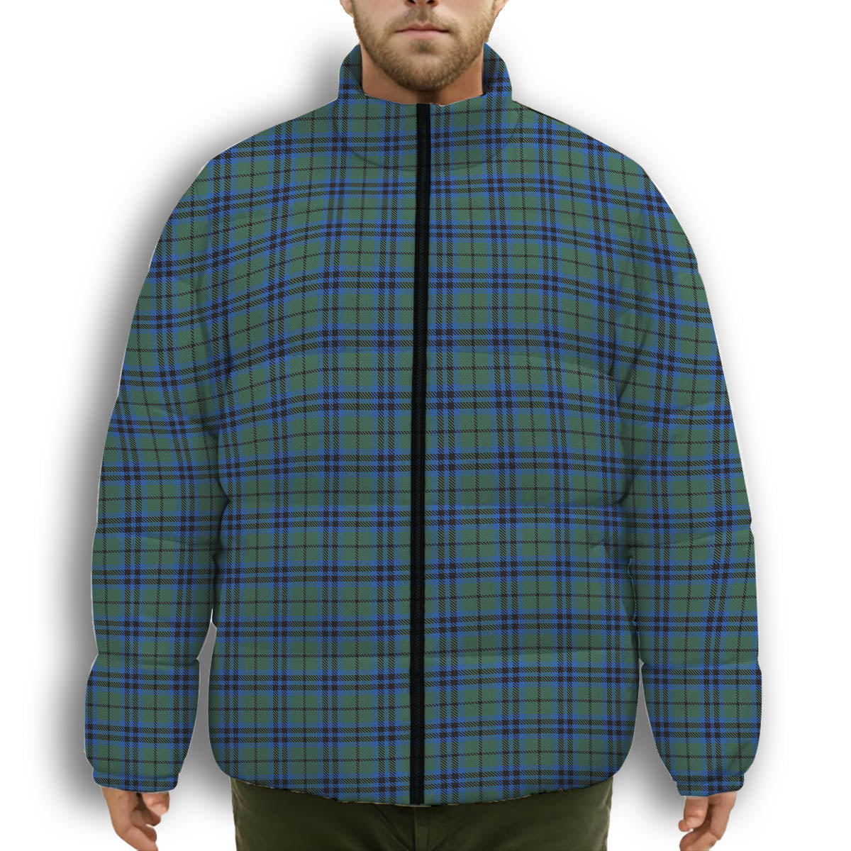 ScotsTee Shop Scottish Marshall Premium Tartan Collar Down Jacket Winter White Duck Down Plaid