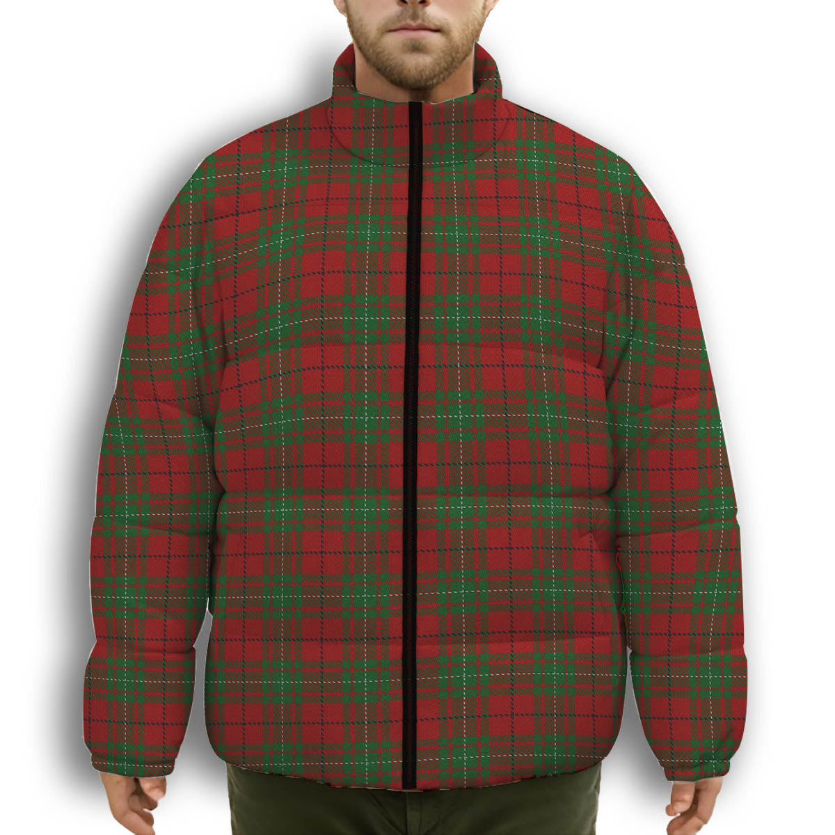 ScotsTee Shop Scottish McAulay Premium Tartan Collar Down Jacket Winter White Duck Down Plaid